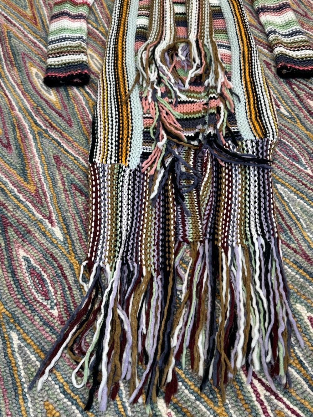 *RARE* Free People Tparty Technicolor Multicolor Knit Long Cardigan w/ fringe - Picture 8 of 14